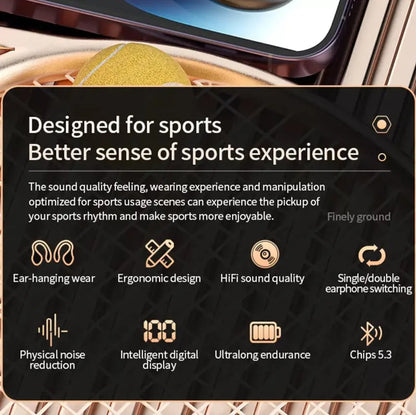 R400 Bluetooth 5.3 TWS Wireless Earphones - Ear Hook Design, Stereo Sound Earbuds