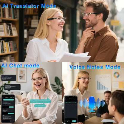 High-End AI Semi-Rimless Smart Glasses 164-Language Real-Time Translation | Open-Ear HD Audio, Bluetooth Calls & Music | Stylish Photochromic Lenses | Hands-Free, Lightweight & Comfortable for Daily Wear, Travel & Commuting | Easter gift