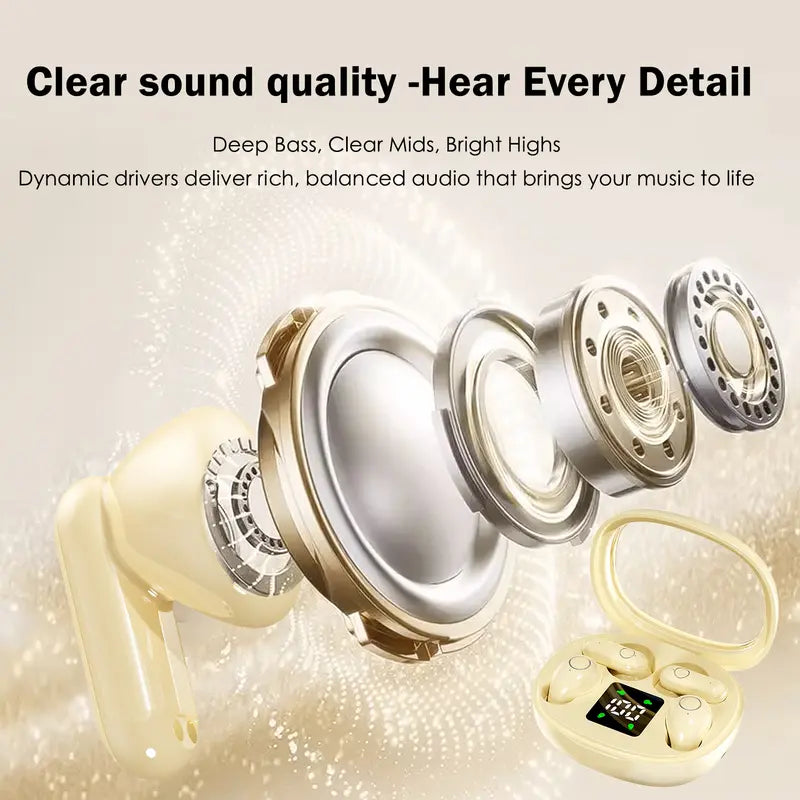 Wireless Earbuds – In-Ear Design, Noise Cancelling, True Wireless with Digital Display, Bluetooth 5.4, Gaming & Fitness Headset for Running & Exercising, Lightweight