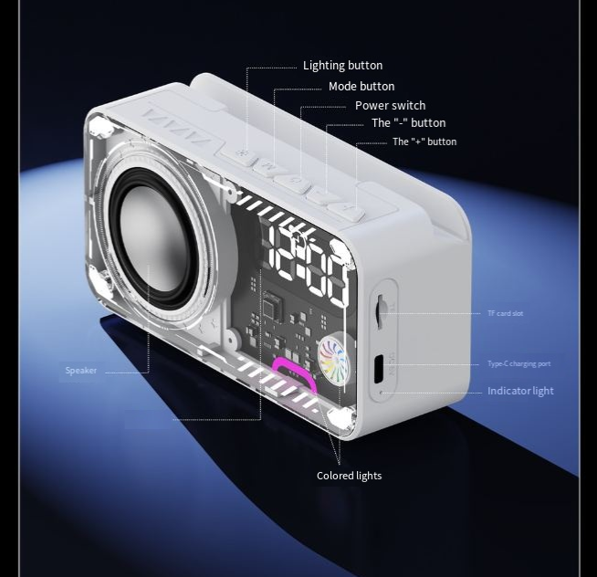 Wireless Bluetooth Speaker & Phone Holder with RGB Night Light – 24H Time Display, Y2K Room Decor & Gaming Desk Setup, Portable Stereo, Long Battery for Party & Dorm