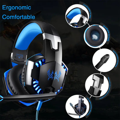 Gaming Headset with Microphone – Bass Stereo Sound, Soft Memory Foam Earcups, LED Lights, Compatible with PC & Laptop Computers, Gaming Accessories