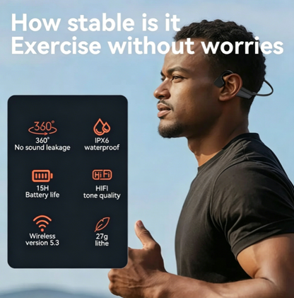 i18pro Bone Conduction Neckband Wireless Earphones - Open Ear Sports Headset with Mic and Stereo Sound (Black)