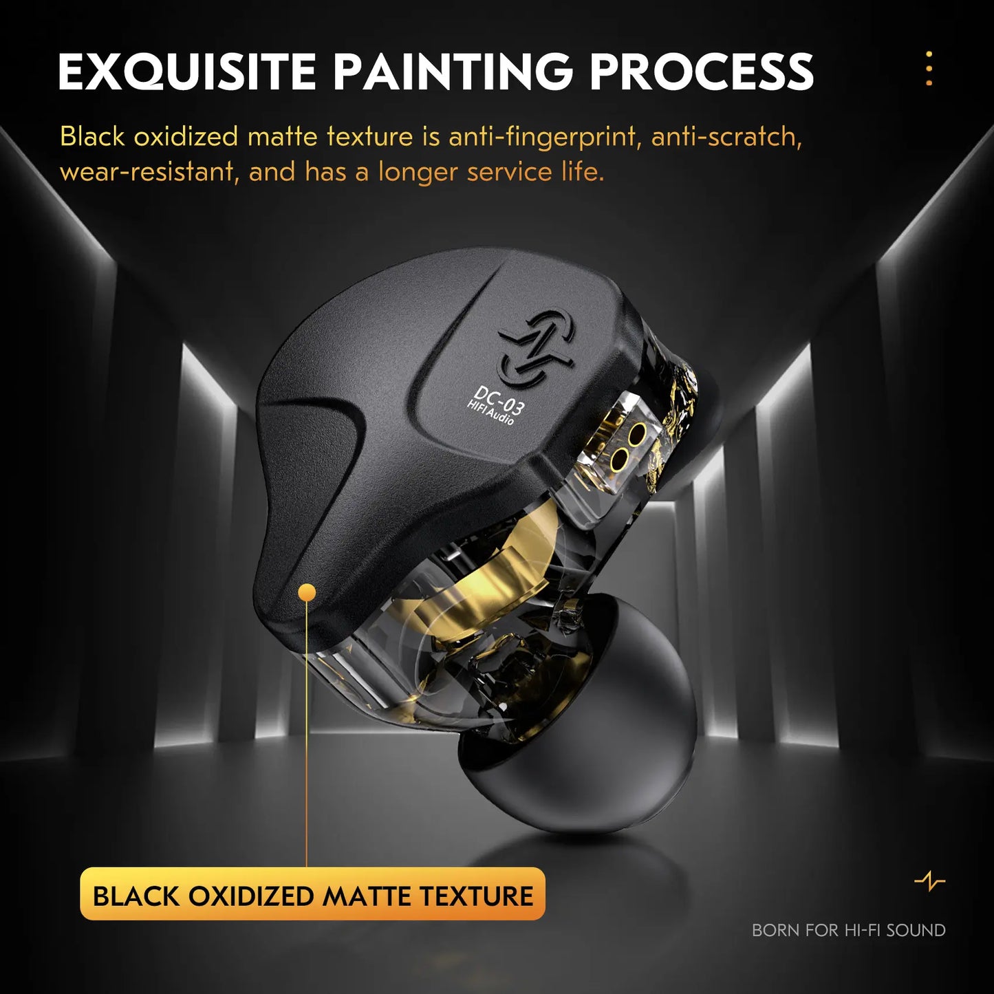 CCZ DC03 Wired Gaming Earbud Headset - 3.5 mm Jack Audio IEM Earphones, 1DD HiFi, Detachable Cable, Deep Bass, Noise Isolating, Mic, Black, Tablet Compatible, Manufacturer Warranty, Not Water Resistant