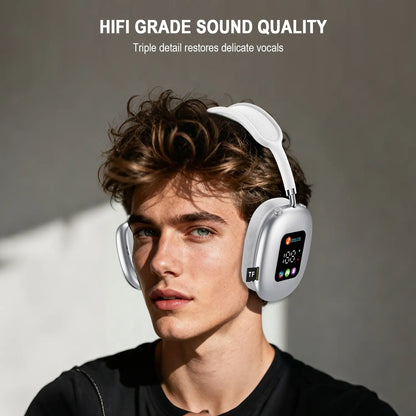 Over-Ear Wireless Bluetooth Headphones - Smart Color Digital Display, 16H+ Battery, Equalizer, Low Latency, Surround Sound for Gaming