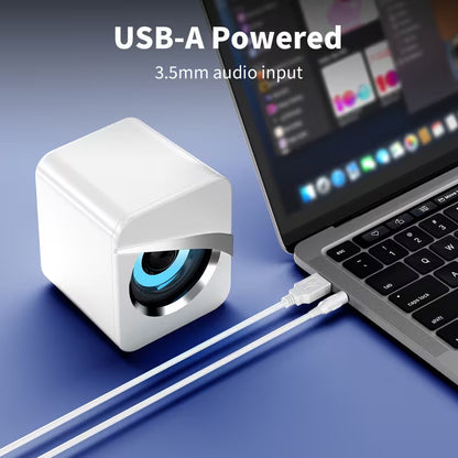 Desktop Computer Speakers – Wired Control, USB & 3.5mm AUX, LED Light Effect Mini Gaming Speaker