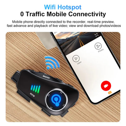 Motorcycle Bluetooth Helmet Camera Headset, Free 32GB Card, 2-in-1 Intercom & Dash Cam, 1080P, Waterproof, Hands-Free Calls