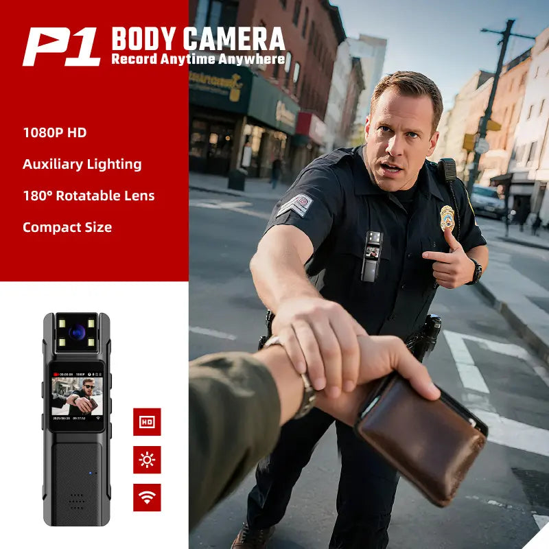 1080P Compact Mini Body Camera - 180° Rotating Lens, 130° Wide Angle, Night Vision, WiFi, Motion Detection, Portable Wearable Camcorder for Work and Sports Recording