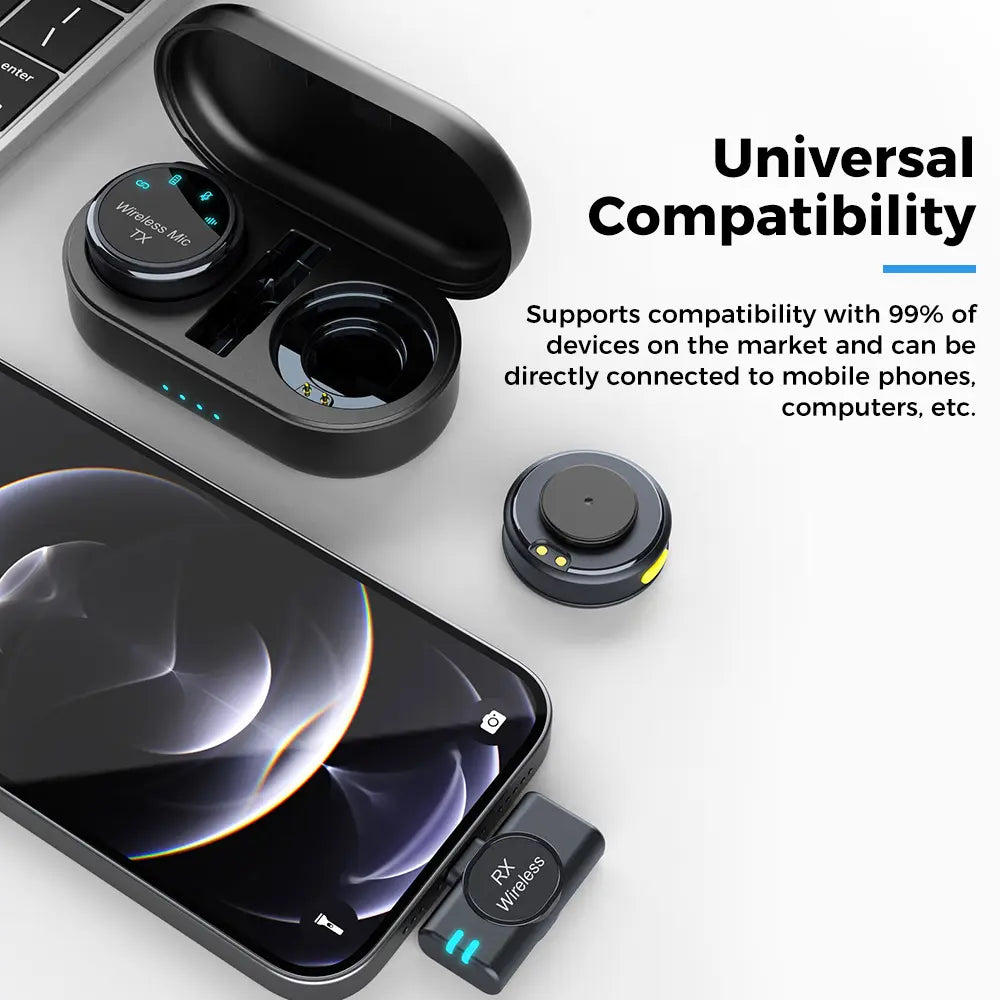 Wireless Lavalier Microphone for iPhone/Android/Camera/PC/Laptop, 30H Battery Life, 1000ft Range, Noise Cancellation, Button Size Lapel Microphone for iPhone/iPad/Video Recording/Streaming/YouTube