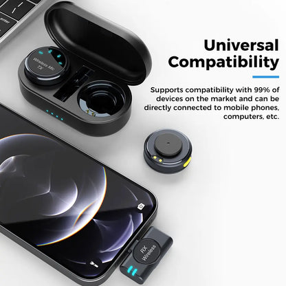 Wireless Lavalier Microphone for iPhone/Android/Camera/PC/Laptop, 30H Battery Life, 1000ft Range, Noise Cancellation, Button Size Lapel Microphone for iPhone/iPad/Video Recording/Streaming/YouTube