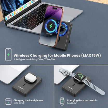 Digiera 10000mAh MagSafe Wireless Power Bank with Dual USB-C and Lightning Cables - Fast Charging, LED Display, Compact Travel Charger for iPhone 17/16/15/14/13/12 Series