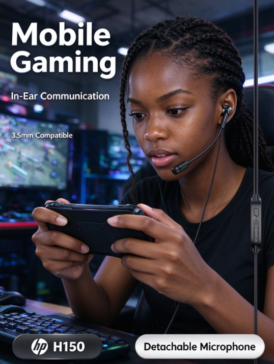 HP 3.5mm Wired Gaming Earbuds – Detachable HD Mic, Dual Drivers, Low Latency for PC, PS5 & Xbox