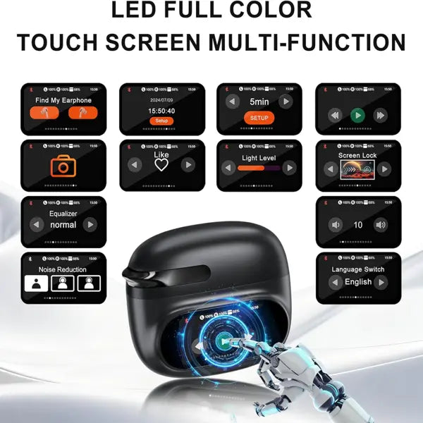 OUO O1 Wearable Open-Ear Headphones Bluetooth 5.4, LED HD Display, High-Fidelity Audio, Noise Cancellation, IPX7 Waterproof, Fast Charging, for Office & Sports, High-Quality Audio Calls, Studying Use