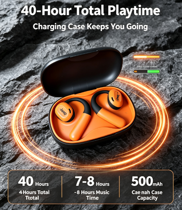 Jeep JP EC001 Open-Ear Bluetooth 5.3 Headphones - HD Calls, Ultra-Long Battery for Sports