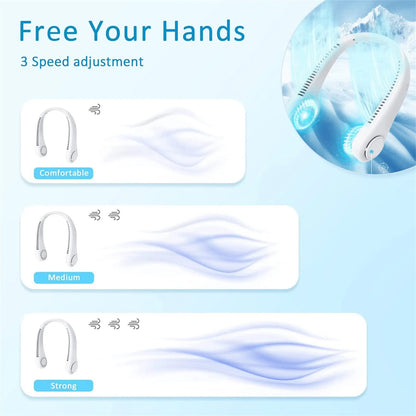 Portable Neck Fan, USB Rechargeable 3-Speed Wearable Quiet Low Noise Cooling Fan, Hands-Free Bladeless Fan for Outdoor and Indoor Cooling, Birthday Gifts for Men, Women, Mom & Dad – 🔥 Buy 1 Get 1 FREE 🔥