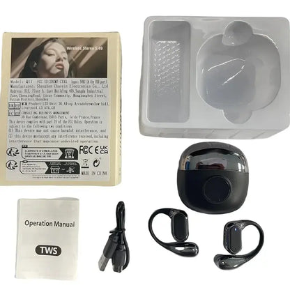 Q17 Open-Ear Wireless Bluetooth-Compatible Earbuds with Digital Display Charging Case - True Wireless Sports Headphones for Running, Walking and Exercise