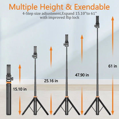 61-Inch Smartphone Selfie Stick with Wireless Remote and Tripod Stand - Tech Accessories for iPhone 17/16/15/14/13 and Mobile Devices