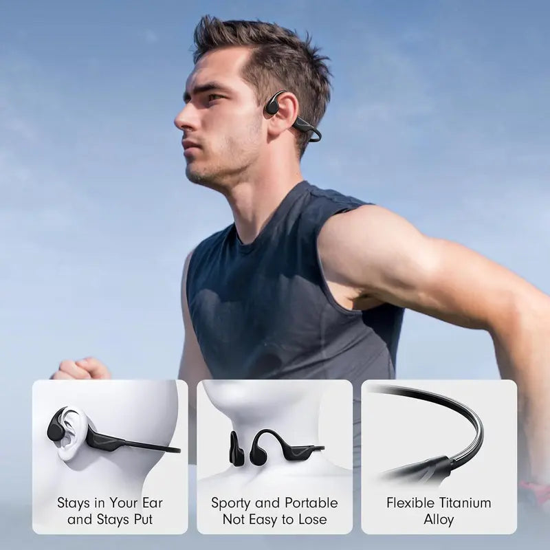 Bone Conduction Bluetooth 5.4 Earphone – IPX5 Waterproof Wireless Open-Ear Headset for Running & Gym, HD Stereo Sound, Long Battery Life, True Wireless Headphones