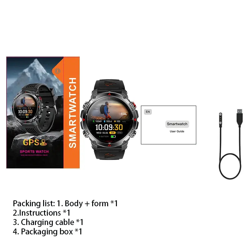 GPS Digital Smartwatch – Outdoor Sports Fitness Watch with Wireless Call, 100+ Sports Modes, Calorie Counter, Weather Alarm, LED Compass – Gift for Men & Women