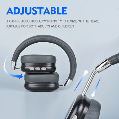 Black Over-Ear Wireless Bluetooth Headset - Portable Foldable Headset with Soft Ear Cushions, Wireless Noise Cancelling, Cable-Wired Foldable Headphones, Suitable for Travel, Laptops, Mobile Phones, Tech Gadgets, Teen Gift