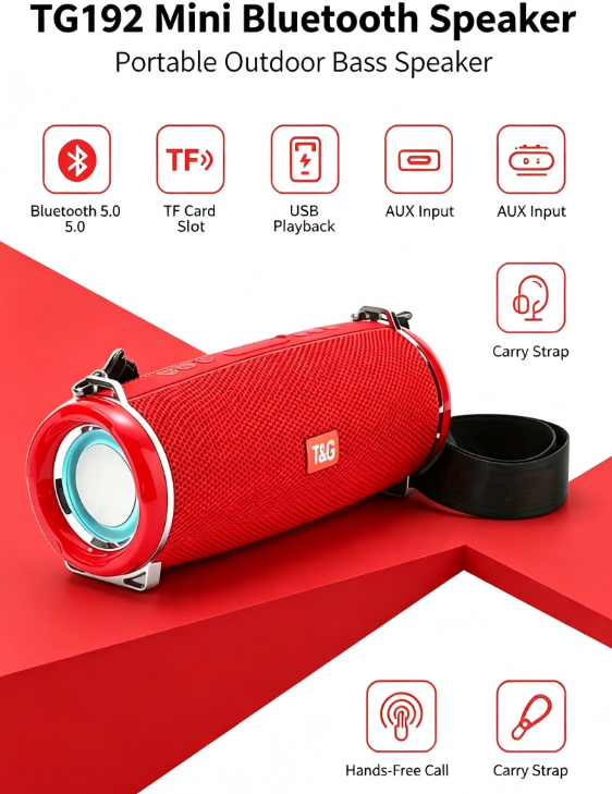 TG192 Portable Wireless Speaker – Glitter LED Lights, Music Player for Gaming & Festivals