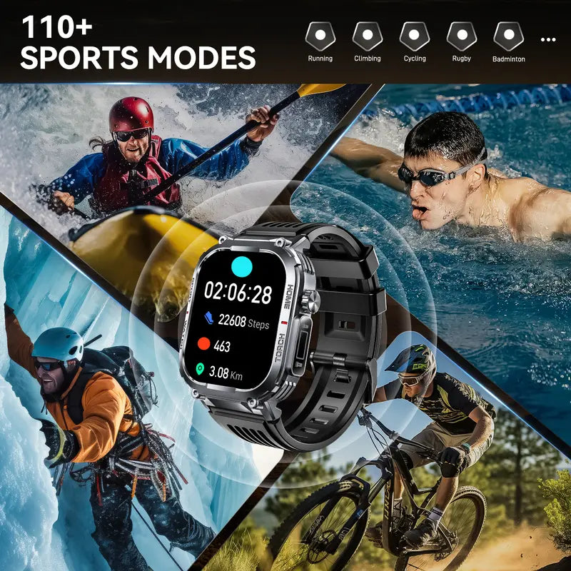 3ATM Waterproof Outdoor Smart Watch for Men – Make/Answer Calls, 100+ Sports Modes, Pedometer, Compass, Multifunctional, Compatible with iPhone & Android – Digital Watch, Gift for Men