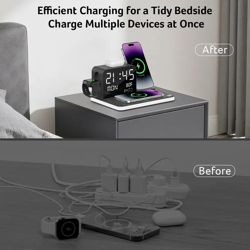 Acer 7 in 1 Wireless Charging Station with Fast Wireless Charger, LED Night Light, Bluetooth Time Sync Clock & Temperature Display, USB-A & USB-C, Magnetic MagSafe – for iPhone, Android Phone, Apple Watch & AirPods, Gift