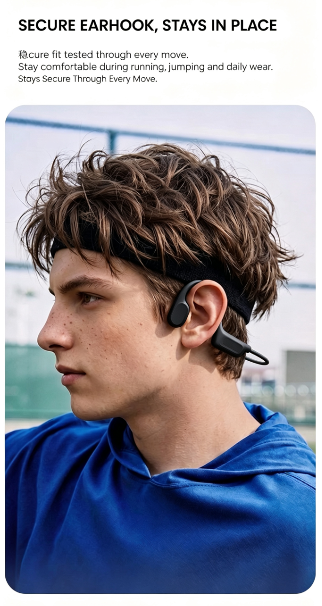 [New 2026] Bone Conduction Bluetooth Headphones, Sports Wireless Earphones, Waterproof Open-Ear Hook Headset for Running, Cycling, Fitness, Work and Driving