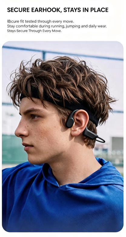 [New 2026] Bone Conduction Bluetooth Headphones, Sports Wireless Earphones, Waterproof Open-Ear Hook Headset for Running, Cycling, Fitness, Work and Driving