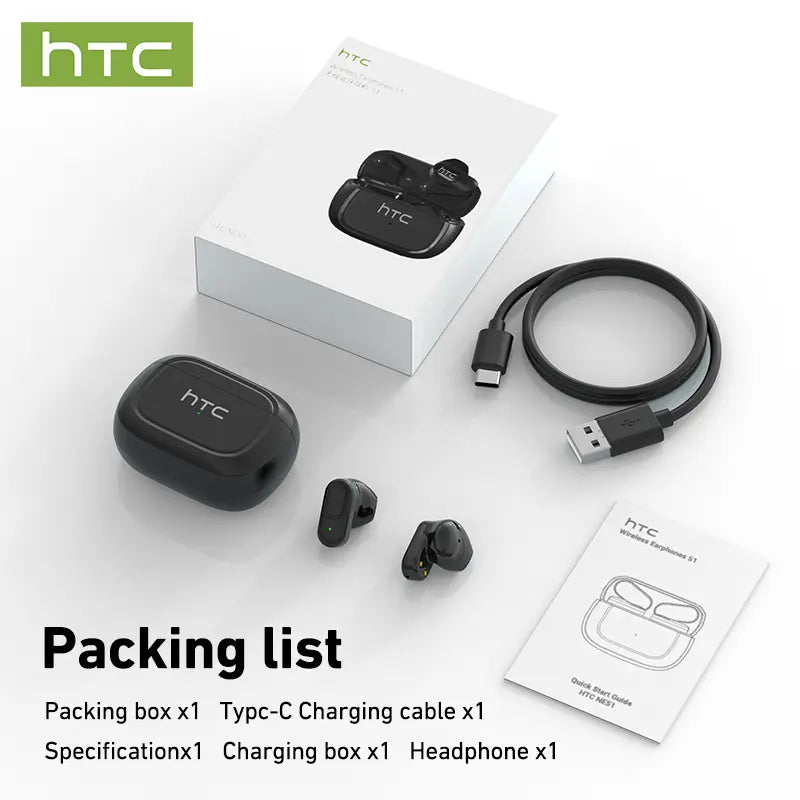 HTC NE51 Wireless Earbuds Bluetooth 6.0 Earphones Waterproof Wireless Earphones, Sports, Study and Audio Calls | Built in Microphone In Ear Earbuds, Gaming Bluetooth Headphones