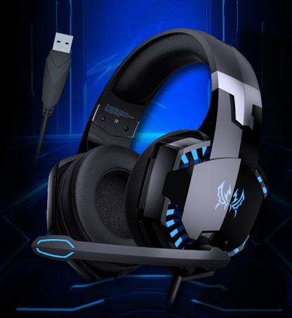 Gaming Headset with Microphone – Bass Stereo Sound, Soft Memory Foam Earcups, LED Lights, Compatible with PC & Laptop Computers, Gaming Accessories