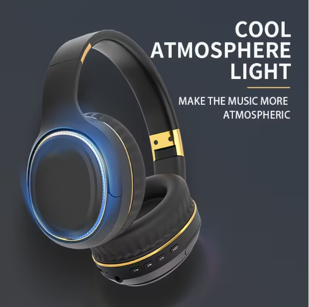Wireless Over-Ear Headphones with Noise Cancelling – FM Radio, AUX & USB-C, Soft Earpads, Foldable, Breathing Lights, Mic, Compatible with PC/Laptop/Phone/Tablet/PS/Xbox