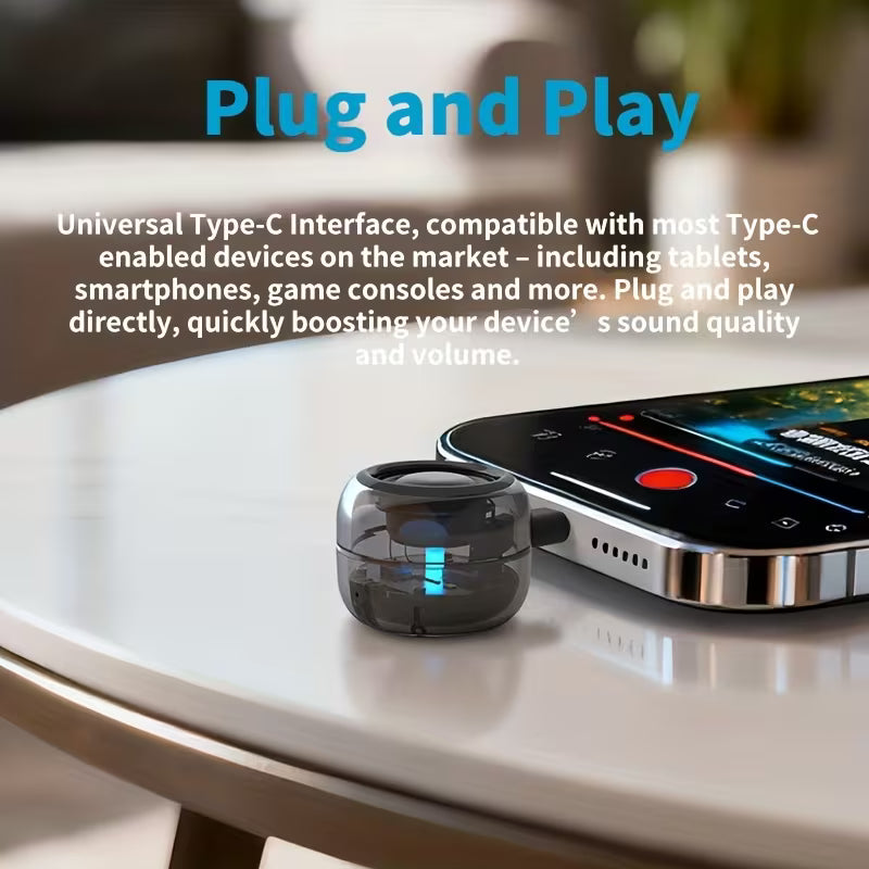 Mini Plug-and-Play Subwoofer – Powerful Bass, No Charging, Type-C for Phones & Computers