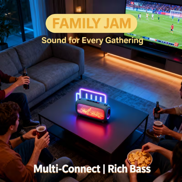 Portable Bluetooth Speaker with Lights – Crystal Clear Sound, All-Day Playtime, AUX/TF-Card Input, Bluetooth 5.3, TWS Pairing, for Outdoor Use