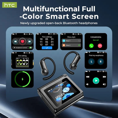 HTC NE80 Bluetooth 6.0 Headphones with LCD Smart Touchscreen - Water Resistant Wireless Earphones, HD Microphone Gaming Earbuds for Travel and Gift