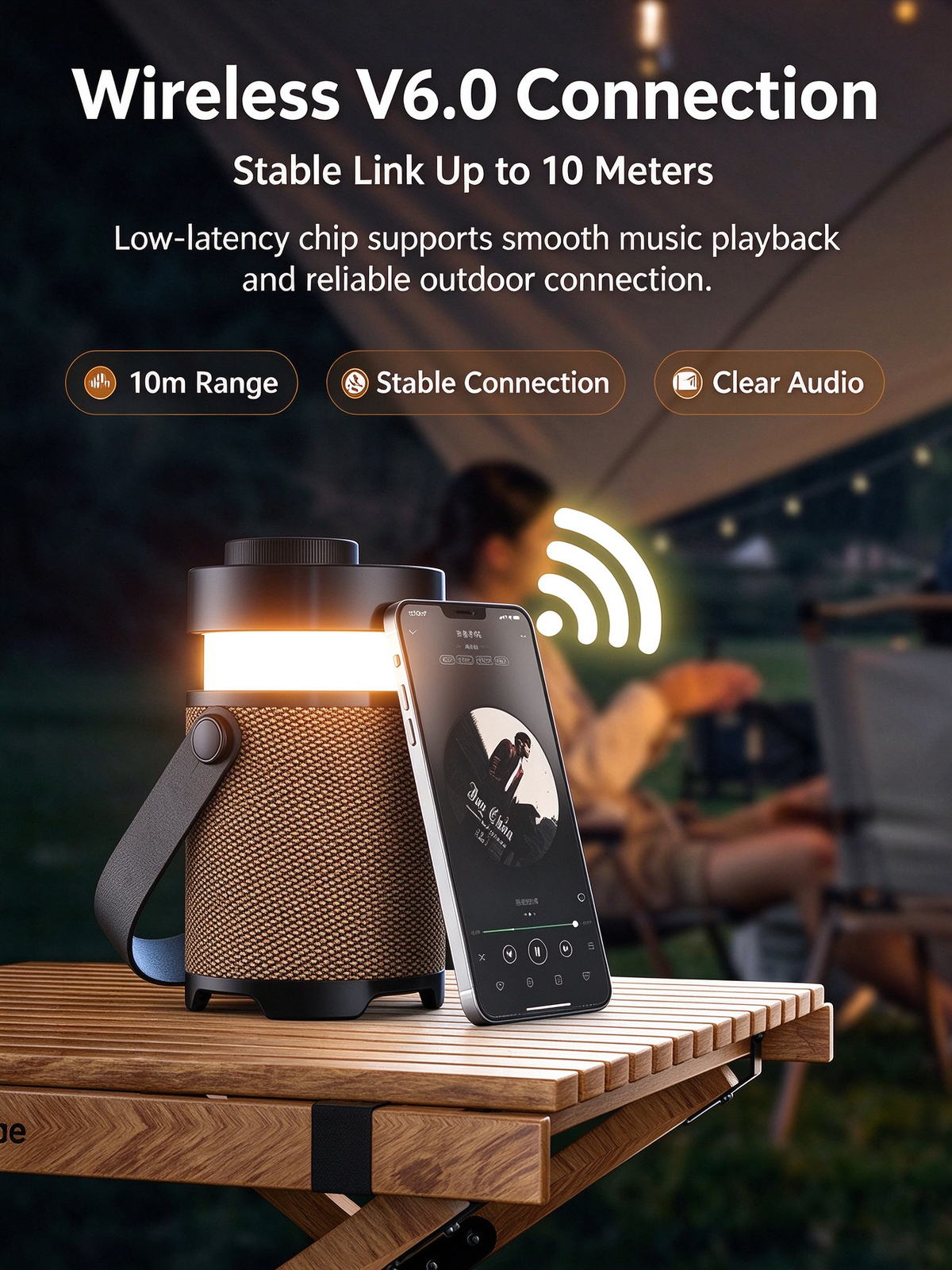 Outdoor Lighting Bluetooth Speaker - Outdoor Camping Lantern Speaker, Long Battery Life Portable Illumination Waterproof Speaker with Ambient Light