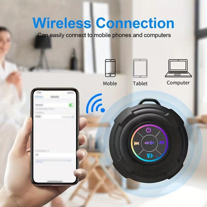 Waterproof Bluetooth Speaker with Suction Cup & Lanyard 2-in-1 Portable Wireless Shower Speaker for Bathroom, Outdoor, Beach & Car RGB LED Mini Travel Speaker for Hiking Camping | Gift for Men Women – 🔥 Order 1 Get 2 🔥