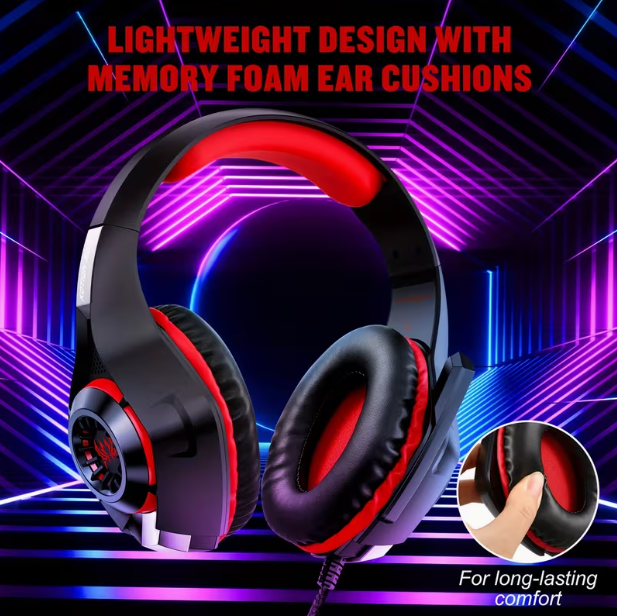 Gaming Headset with Noise-Canceling Mic – Deep Bass Stereo Sound, Compatible with PS4/PS5/Xbox One/Switch/PC