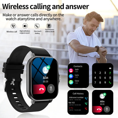 Smartwatch with Full Touch Screen – Multiple Sports Modes, BT Calls, Message Alerts, Music Player – Compatible with iOS & Android – Gift for Men & Women