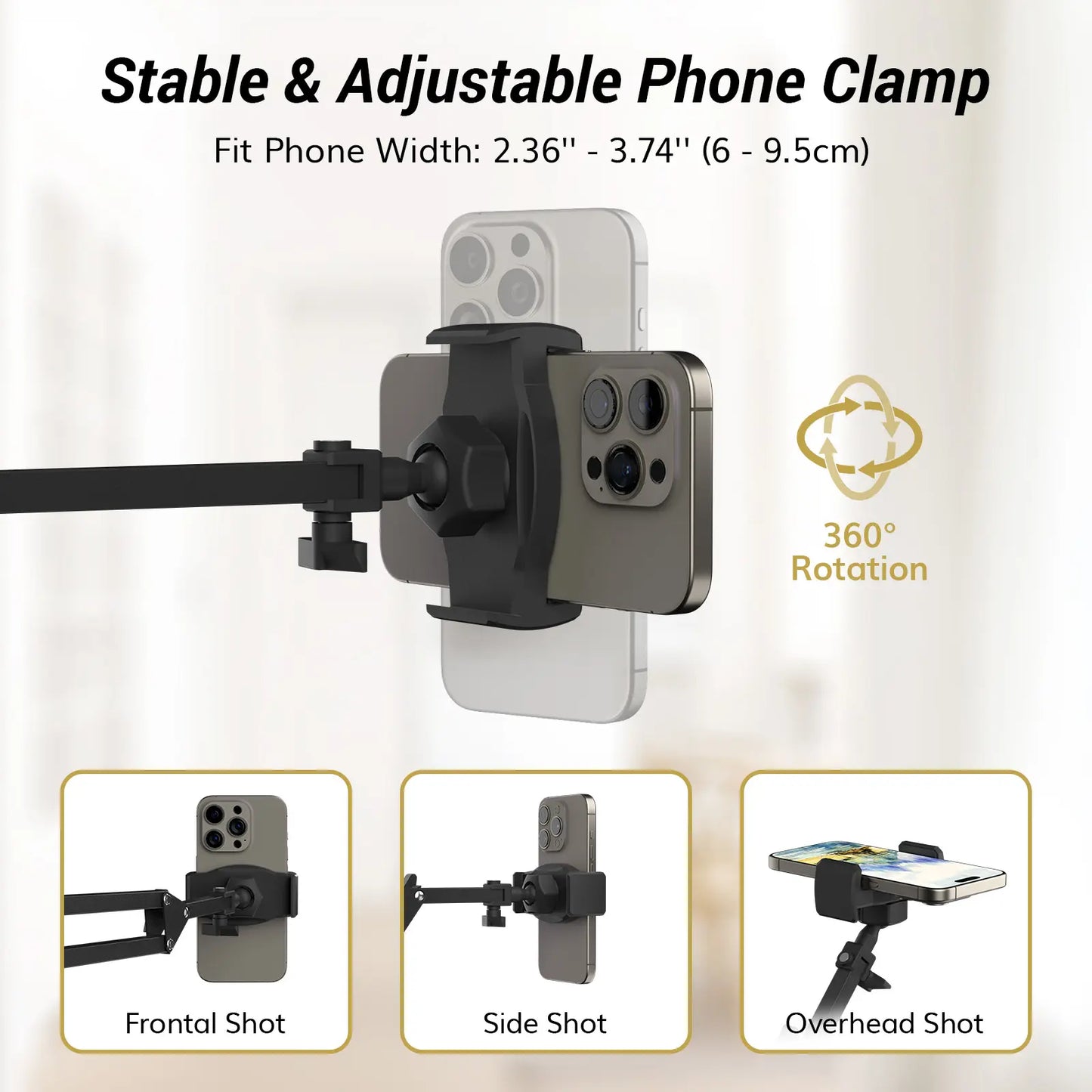 Overhead Ring Light Kit with Boom Arm and Phone Holder - Adjustable Angle for Recording, Live Stream, Makeup and Nail Art