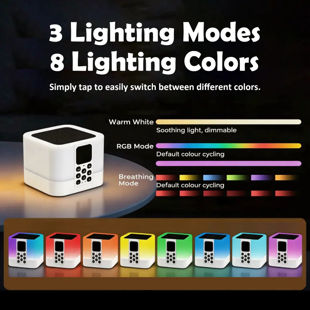 UFORU 4-in-1 Sleep Aid White Noise Machine/Bluetooth Speaker/Night Light/Alarm Clock (Rain, Insects, Ocean Waves, Birdsong, Fan, Lullaby), Perfect Vibe Bedroom Decor, Great Gift for Dad, Grads & More