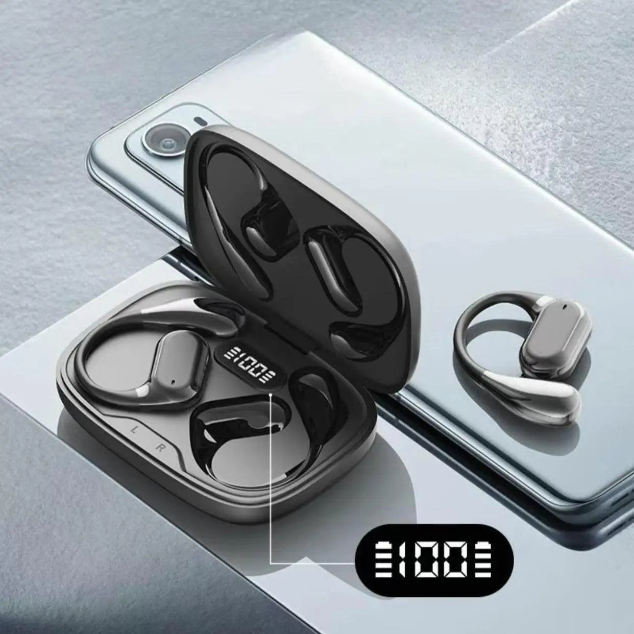 Wireless Open-Ear Earphone – Noise-Cancelling with Touch Control, Volume Control, USB Charging, for Gaming, Sports & Workout