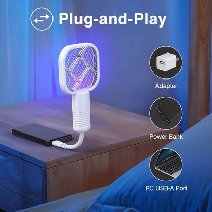 2-Pack USB Mini Mosquito Swatter - 2-in-1 Portable Bug Killer Bat with UV-A Light, USB Power LED Lamp for Indoor Mosquito Trapping
