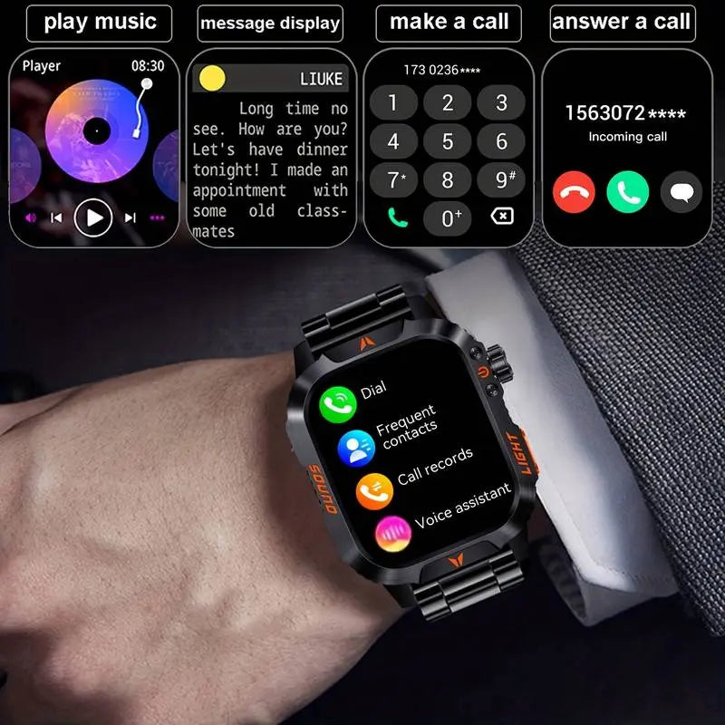 2026 Manly Style Smart Sports Watch with LED Lights - Wireless Calling, Message Reminders, Sports Mode, Voice Assistant and More for Men, Compatible with Android and iPhone