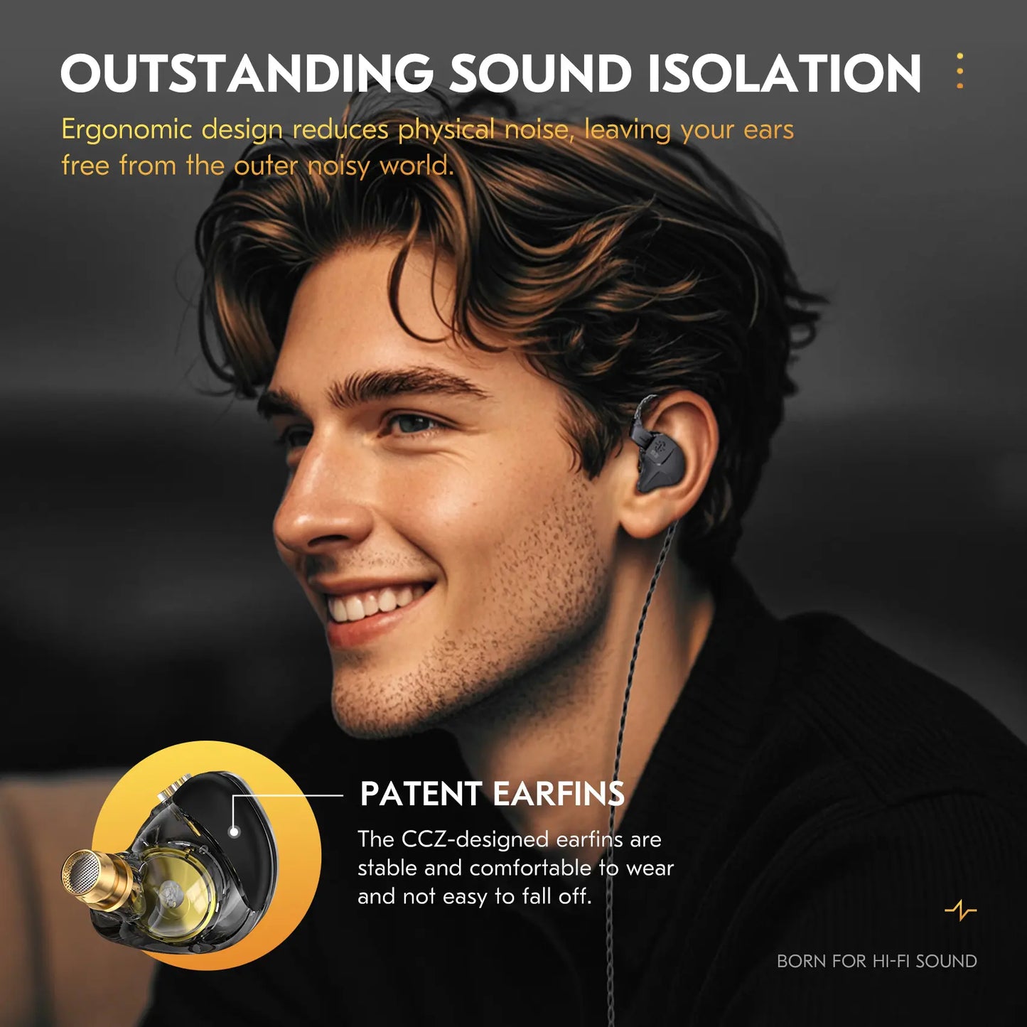 CCZ DC03 Wired Gaming Earbud Headset - 3.5 mm Jack Audio IEM Earphones, 1DD HiFi, Detachable Cable, Deep Bass, Noise Isolating, Mic, Black, Tablet Compatible, Manufacturer Warranty, Not Water Resistant