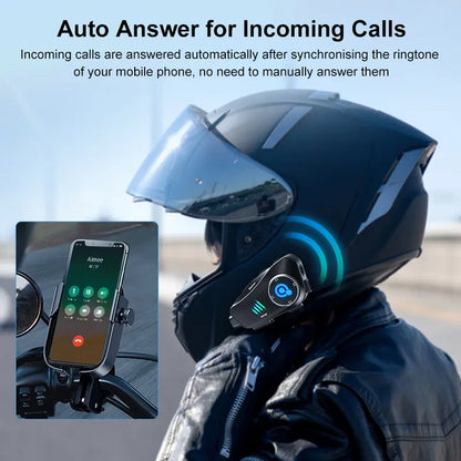 Motorcycle Bluetooth Helmet Camera Headset, Free 32GB Card, 2-in-1 Intercom & Dash Cam, 1080P, Waterproof, Hands-Free Calls