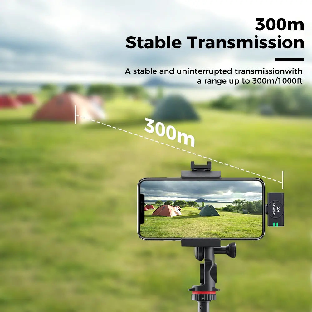 Wireless Lavalier Microphone for iPhone/Android/Camera/PC/Laptop, 30H Battery Life, 1000ft Range, Noise Cancellation, Button Size Lapel Microphone for iPhone/iPad/Video Recording/Streaming/YouTube
