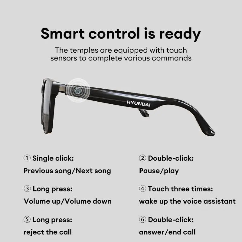 HYUNDAI C8 Wearable Smart Glasses - Bluetooth-Compatible Earbud Headphone for Music and Calls, Durable Electronic Audio Glasses