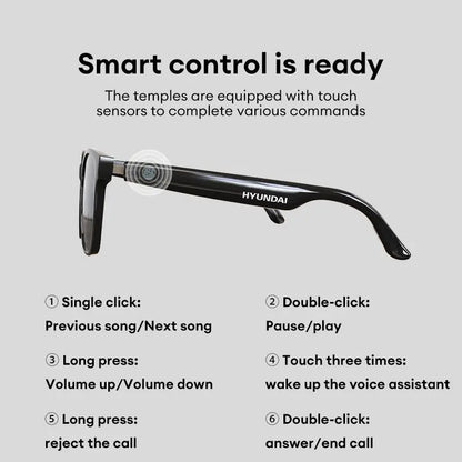 HYUNDAI C8 Wearable Smart Glasses - Bluetooth-Compatible Earbud Headphone for Music and Calls, Durable Electronic Audio Glasses