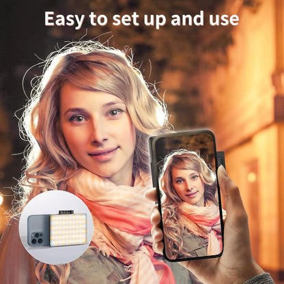 Portable Selfie Light – LED Bi-Color Fill Light, USB Rechargeable Clip-on Phone Light, 2000mAh for Selfie & Video