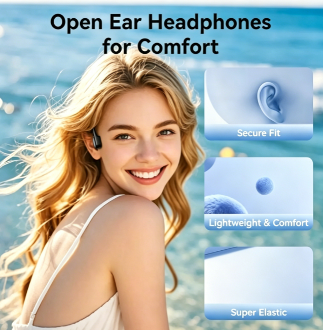 i18pro Bone Conduction Neckband Wireless Earphones - Open Ear Sports Headset with Mic and Stereo Sound (Black)